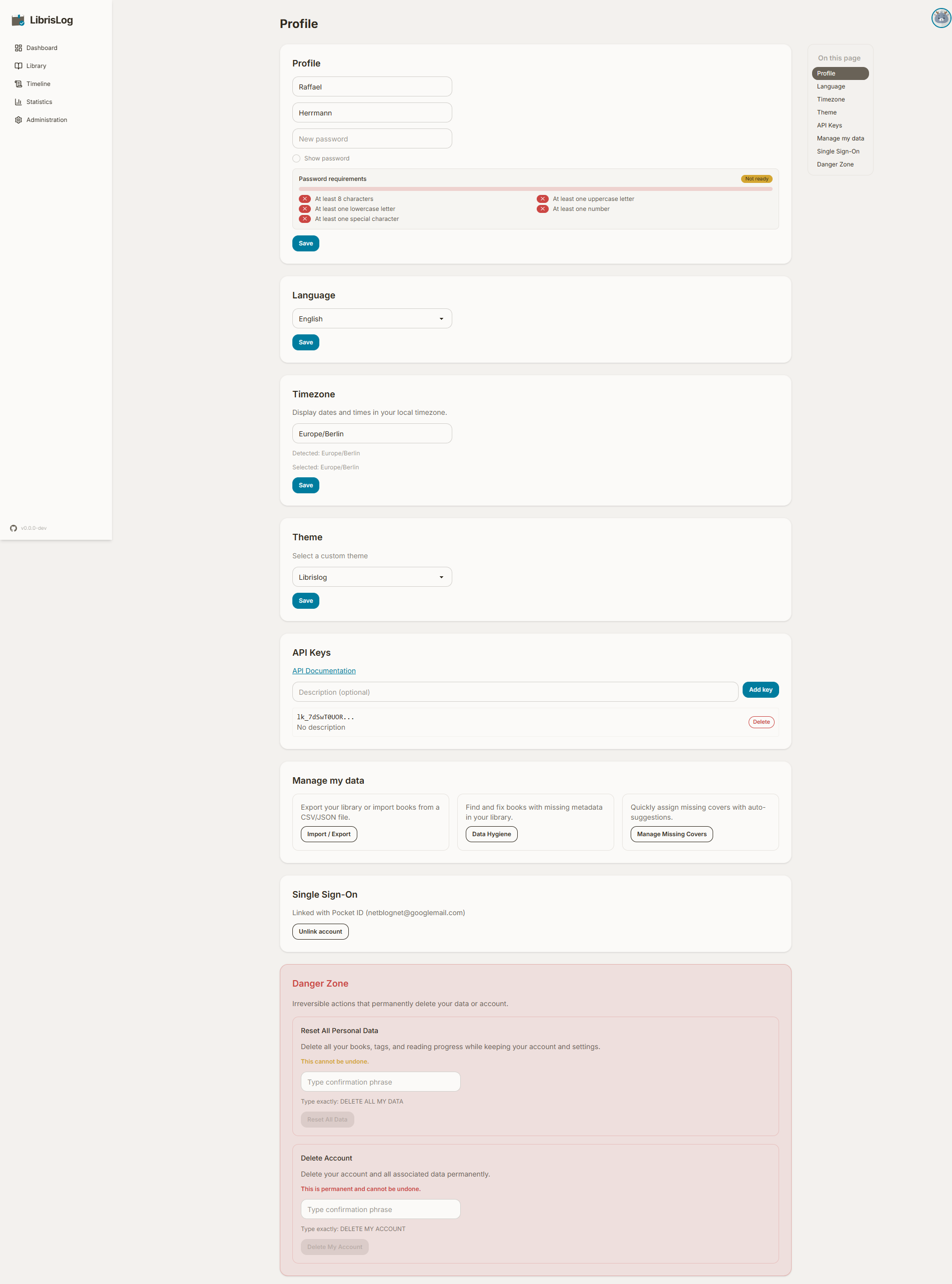 Profile page