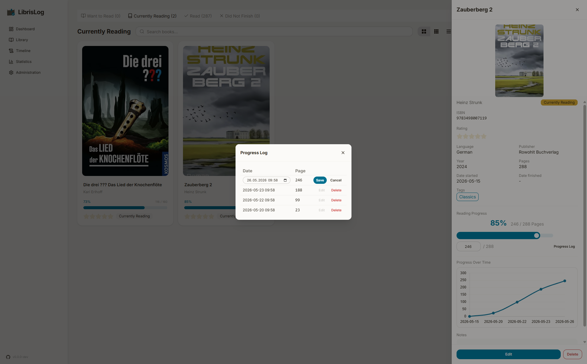 Editing a progress entry date
